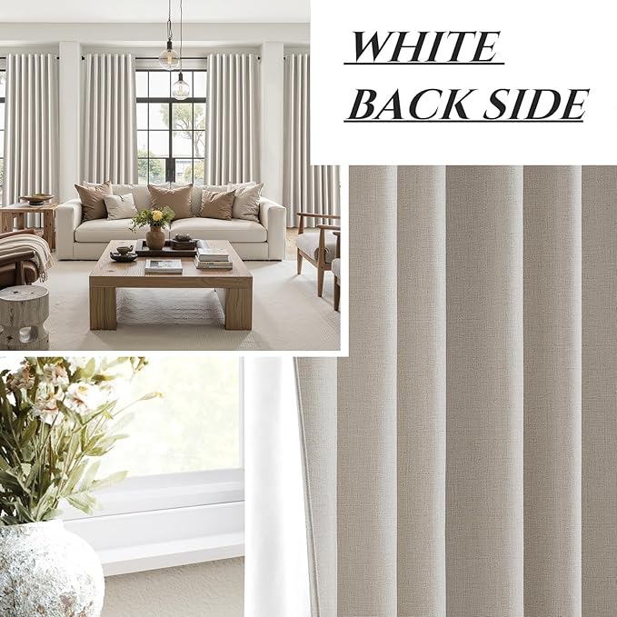 Extra Long Custom 102 Inch Curtains, 100% Blackout Curtains for Bedroom Weather Burg Thermal Insulated Noise Cancelling Pleated Heading Tape Hook Back Tab Ivory Beige Kids Boho Drapes 2 Panel Set