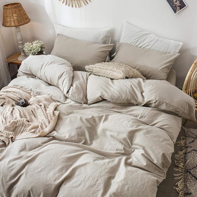 MooMee Duvet Cover Set 100% Washed Cotton Linen Like Cal King | Relaxed Linen-like Texture. Soft, Breathable & Long-lasting Comfort. Lightweight. Hidden Zipper with 8 Interior Corner Ties