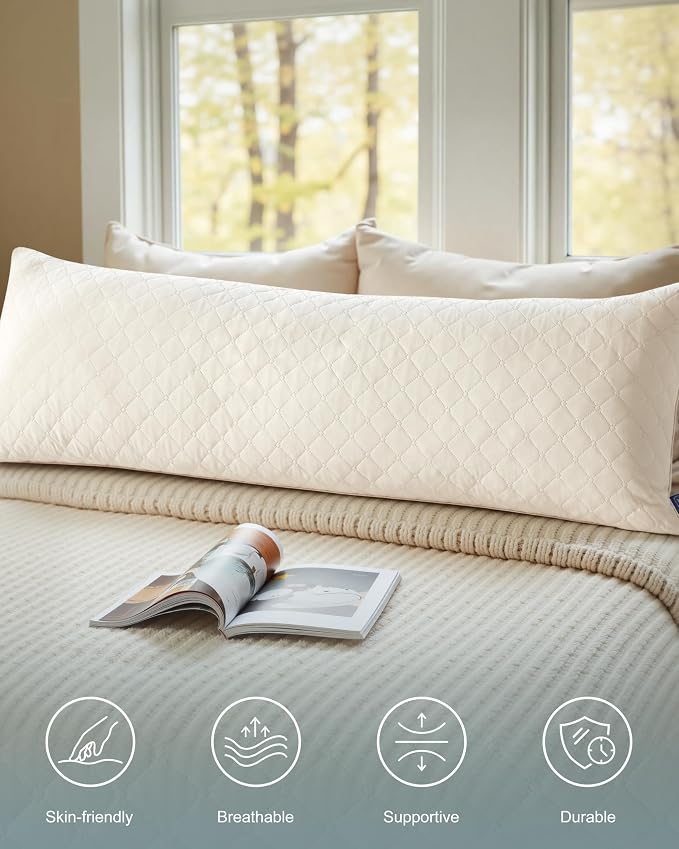 YZ HOME Long Body Pillow for Adults,Firm Body Pillow Shredded Memory Foam | Adjustable Height,Support for Side Sleeper & Pregnant Women(Beige,20x54 Inch)