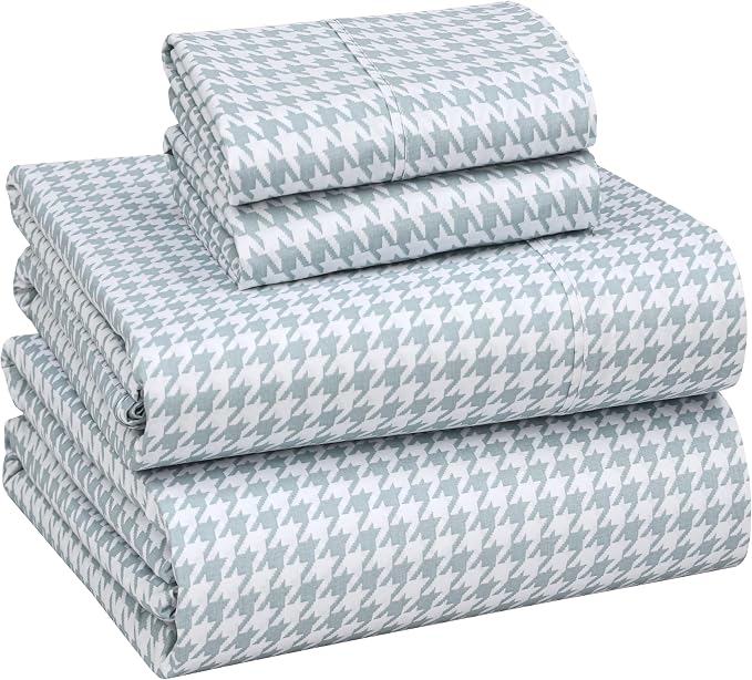 RUVANTI 100% Cotton Percale Sheets Full Size, Houndstooth | Crisp Cooling, Deep Pocket 16", Soft Breathable & Durable, Hotel-Style, 4 Piece Set