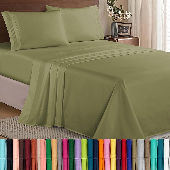 Elegant Comfort Luxury Soft 1500 Premier Egyptian 4-Piece Premium Hotel Quality Wrinkle Resistant Coziest Bedding Set, All Around Elastic Fitted Sheet, Deep Pocket up to 16inch, King, Sage/Green