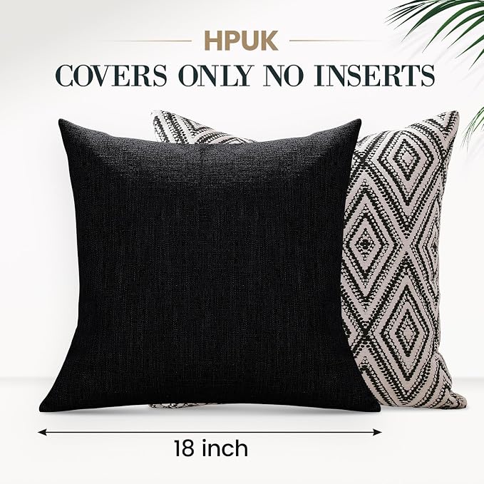 HPUK Throw Pillow Covers 18x18, 4 Pack, Black Textured Couch Pillow Covers | Polyester fabric, patterned and solid designs, hidden zippers, machine washable, for sofas and beds, inserts not included