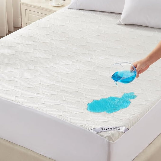 Full Size Waterproof Mattress Protector 3D Air Fabric Mattress Pad Cover | White, 40% Rayon Derived from Bamboo, Cooling Breathable Mattress Pad Fitted with Deep Pocket 6"- 15" Machine Washable