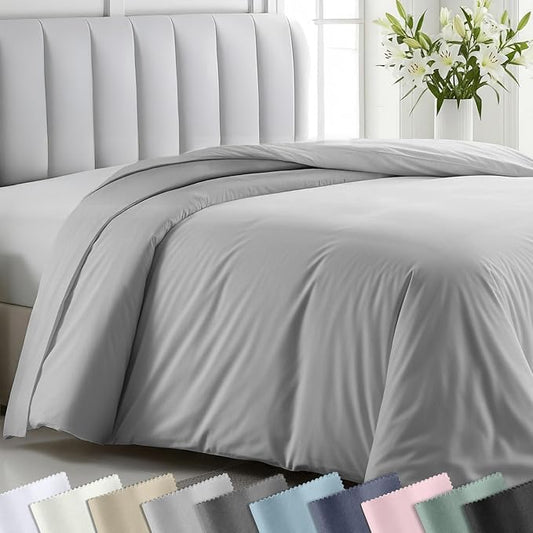California Design Den 100% Cotton Sateen Full/Queen Duvet Cover, Light Grey | Duvet Cover Only, Comforter Not Included, Backed by Good Housekeeping Seal, Button Closure & Corner Ties