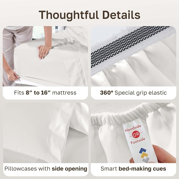 California Design Den Luxury 1000 Thread Count King Sheets Set, True Ivory | Backed by Good Housekeeping Seal - 100% Cotton Sateen - Soft, Thick & Heavy, 16" Deep Pocket, All-Around Elastic, Durable