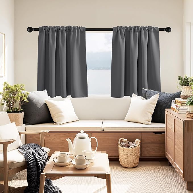 PONY DANCE Grey Short Window Curtains for Kitchen 36 inch Long, 2 Panels Set Half Window Drapes for Bedroom Basement, Blackout Small Curtains for Travel Trailers, Width 42 x Length 36 inches