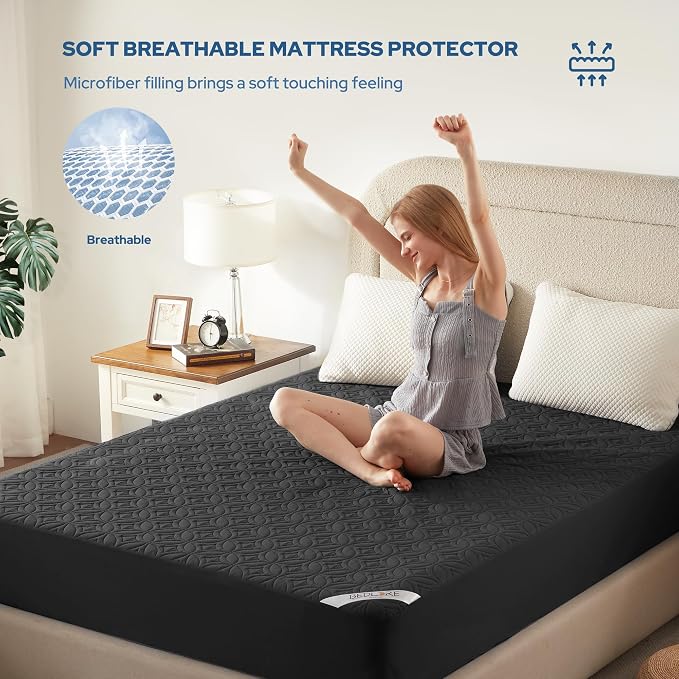 BEDLORE Waterproof Mattress Protector, RV Queen Size Mattress Pad Noiseless | Deep Pockets Fit 6"-18" Mattresses, Soft Breathable Dirt-proof Bed Mattress Cover Washable for Home, Bedroom, Hotel (Black)