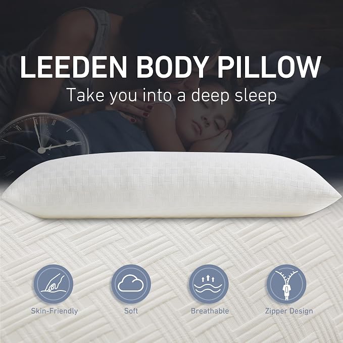 Leeden Full Body Pillow 20 x 54 for Side Sleepers Ivory White | Soft polyester padding delivers full-body support for side sleepers, maternity rest, reading and daily relaxation.