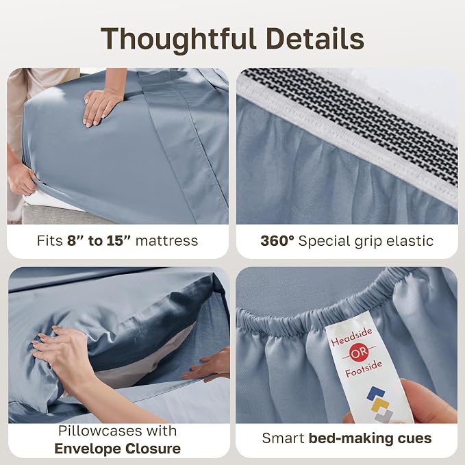California Design Den 100% Organic Cotton Queen Bed Sheets, Blue Hydrangea | GOTS Certified, Lightweight Crisp & Airy Percale For Hot Sleepers, 15" Deep Pocket Set, All-around Elastic, Easy Care