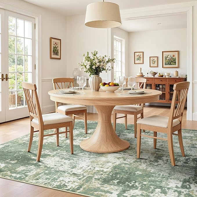 RELEANY Washable 9'x12' Abstract Area Rug for Living Room Light Green | Carpet for Bedroom, Kitchen, Office, Hallway and Entryway, Printed Pattern, Non‑Slip, Soft, Stain‑Resistant, Easy to Clean