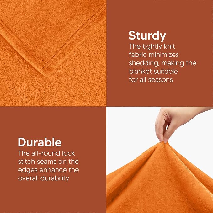 Utopia Bedding Soft Fleece Bed Blanket Queen Size Burnt Orange (90x90 Inch) | Microfiber Plush Warm Lightweight Breathable Cozy Blanket Anti-Static, All Season Use, Gift for Women and Men