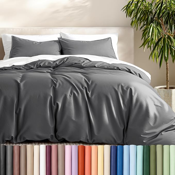 Bare Home Duvet Cover Set 1800 Ultra-Soft (Oversized Queen, Grey) | Lightweight, Cooling, Breathable, Premium 1800 Ultra-Soft, All-Season