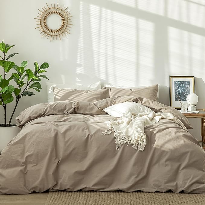 MooMee Duvet Cover Set 100% Washed Cotton Linen Like Alaska King | Relaxed Linen-like Texture. Soft, Breathable & Long-lasting Comfort. Lightweight. Hidden Zipper with 8 Interior Corner Ties