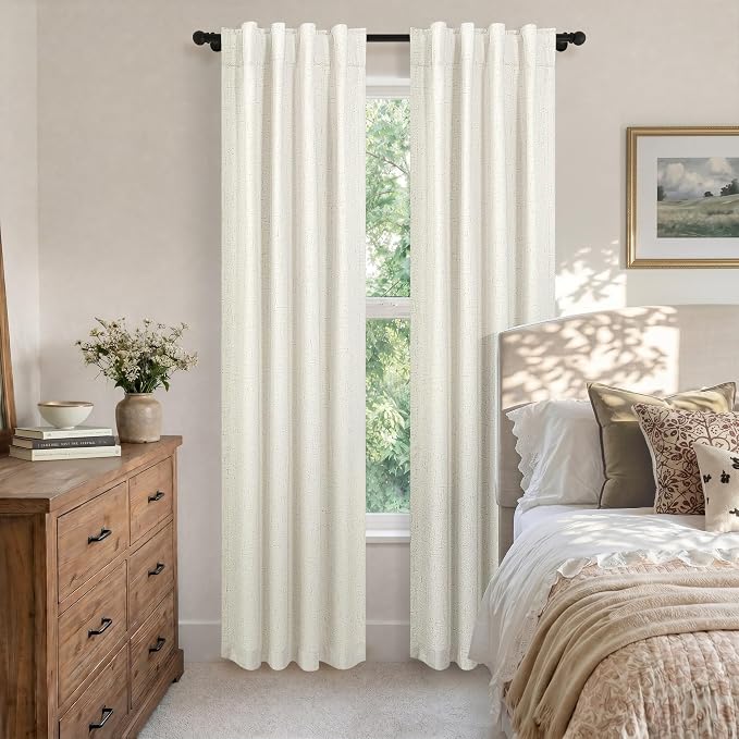 Pitalk 36 x 96 Inch Curtains Linen Blackout Black Out Soundproof Cream Ivory Curtain for Bedroom Livingroom Dining Room Narrow Small Window Drape 36 Inch Wide 96 Inch Long 8 FT Feet 2 Panels Back Tab