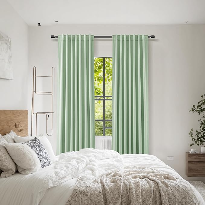 Aqua Green 100% Blackout Linen Curtains 90 Inch Length 2 Panels Set for Living Room Bedroom Back Tab Thermal Insulated Black Out Drapes Room Darkening Window Curtains 90 Inches Long