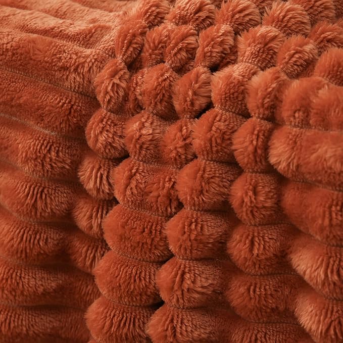 Burnt Orange Fleece Throw Blanket 108”×90” for Couch Sofa Livingroom | Linecooo Super Soft Cozy Plush Microfiber Flannel Bed Blanket Striped Design Lightweight Home Decor Gifts for Adult Mom Women