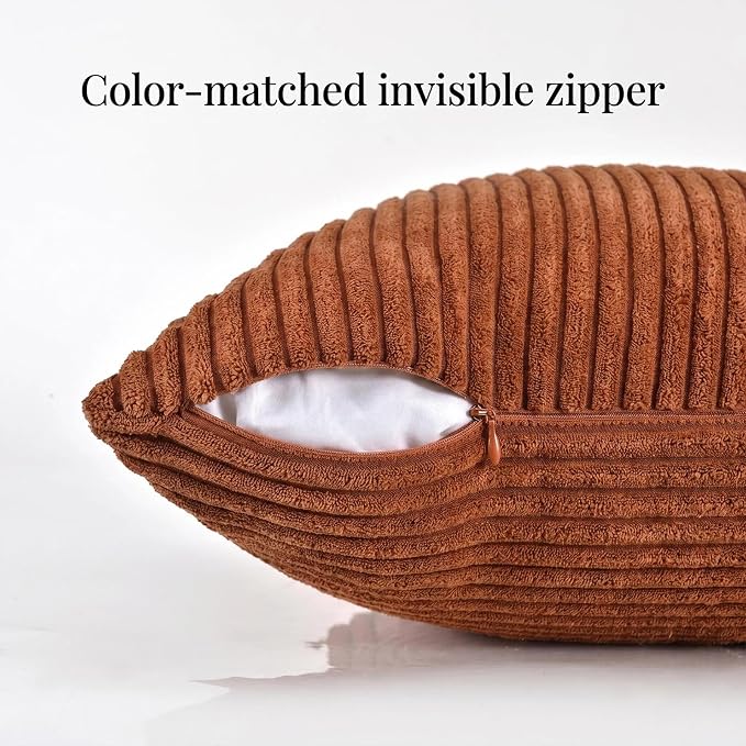 Fancy Homi 2 Packs Rust Long Lumbar Decorative Throw Pillow Covers 16x24 Inch for Couch Bed Sofa, Farmhouse Boho Home Decor, Soft Striped Corduroy Rectangle Accent Terracotta Cushion Case 40x60 cm
