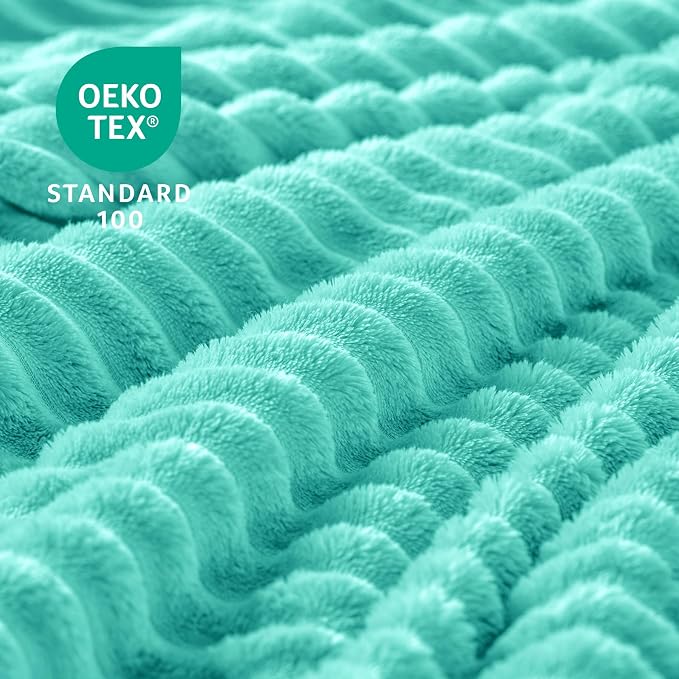 BEDELITE 3D Ribbed Jacquard Aqua Fleece Twin Blanket for Couch, 60x80 Inch | Soft Warm Fluffy Blanket for Bed Sofa College Dorm Room Decor, Luxury Cozy Plush Birthday Gifts for Women Girls, Lightweight