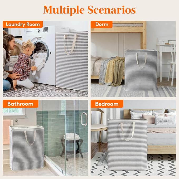 Lifewit 125L Large Collapsible Laundry Basket with Extended Handles, Grey | Foldable Laundry Hamper, Tall Dirty Clothes Basket, Waterproof, Freestanding Design for Bedroom, Bathroom, College Dorm