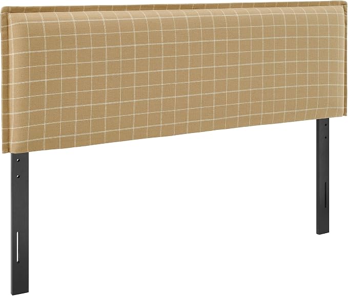 Modway Camille Full Size Checkered Linen Blend Plaid Headboard with Removable Slipcover – in Artichoke Windowpane Check - Padded Pillow Style Headboard with Adjustable Mounting for Full Beds
