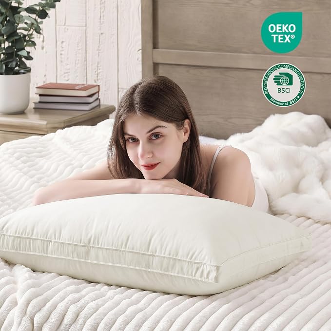 puredown® Gusseted Goose Feather Down Pillows, 100% Organic Cotton Cover, Luxury Hotel Collection Bed Pillows for Sleeping Set of 2, King Size