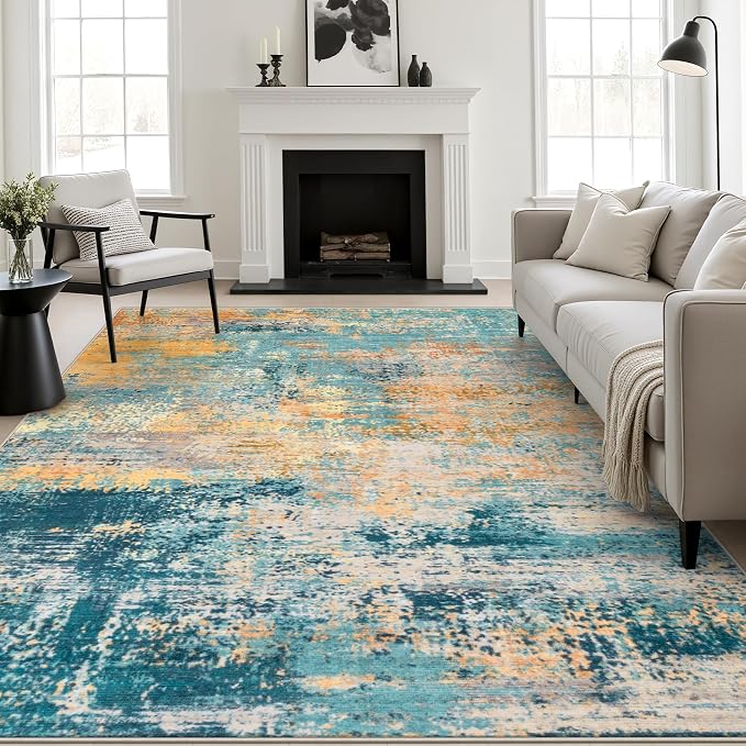 8x10 Area Rug Living Room: Modern Washable Soft Carpet Rosy Haze | For Bedroom Dining Room Farmhouse Nursery Hallway Office,Modern Abstract,Machine washable,Non-Slip,Stain Resistant,Indoor