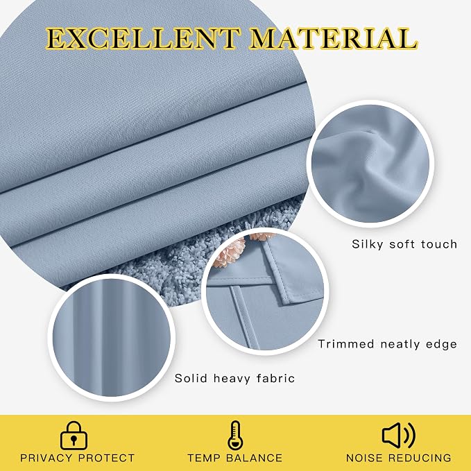 NICETOWN Blackout Bedroom Curtains 50 inches Long - Window Treatment Thermal Insulated Solid Grommet Room Darkening Privacy Sound Reducing for Kitchen, Vintage Blue, Set of 2, W34 x L50