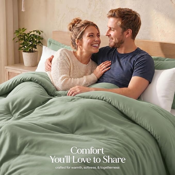 Utopia Bedding 3 Pc Queen Comforter Set, All Season Bedding, Sage Green | Bedding Set Includes Comforter (88x88) Inches, 2 Shams (20x26) Inches. Soft Microfiber Down Alternative, Machine Washable.