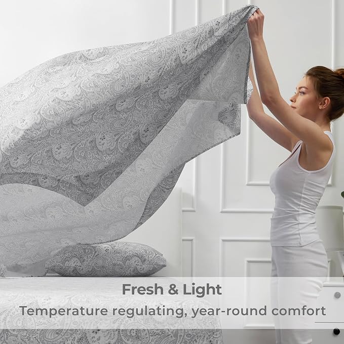 Mellanni Iconic 4-Piece, Ultra Soft Sheet Set (Cal King, Paisley Gray) | 10M+ Sleepers. Lab-tested: Sleeps Cool, Stays Bright, Strong, Smooth. Good Housekeeping Best Bedding, 7 yrs running.