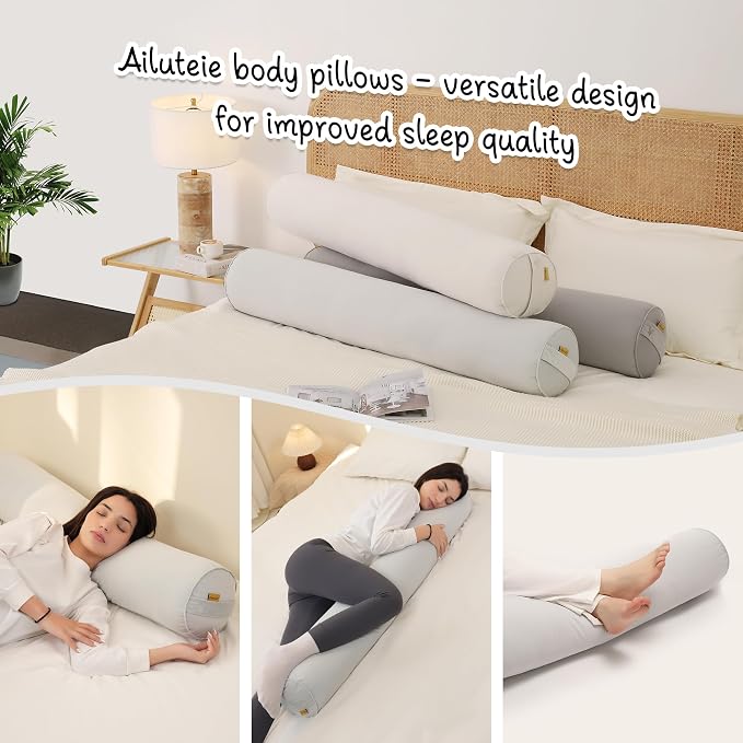Body Pillow for Adults,Long Round Pillow,Big Cylindrical Pillow,Large Full Bolster Pillows for Side Sleepers (Silver Gray, 47.24"*7.87")
