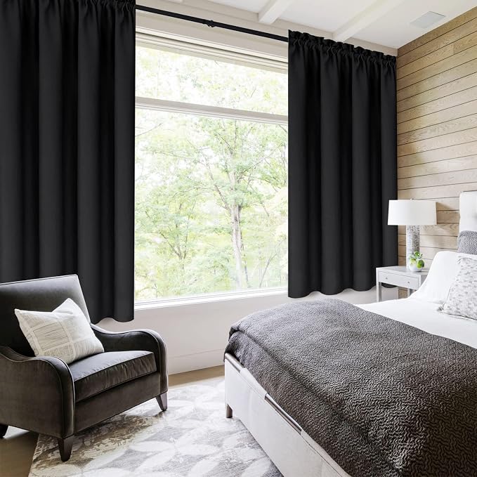 DWCN Short Blackout Curtains 42 x 36 Inch Long for Kitchen RV Bunk Black | 2 Panels Set, Kitchen Window Curtains Over Sink, Thermal Insulated, Light Blocking, Rod Pocket Drapes for Small Window