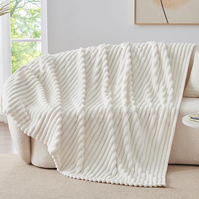 BEDELITE Ribbed Twin Blanket for Couch & Bed, Cream, 60"x80" | Ultra-Soft Plush Fleece, Cozy, Warm Yet Lightweight, Ribbed Texture, Home Decor, Machine Washable, Giftable, All-Season Use