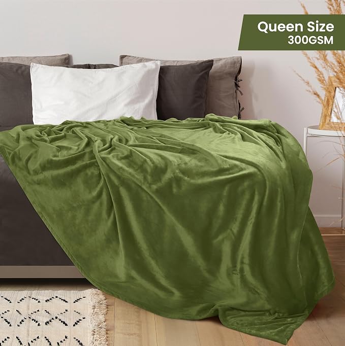 Utopia Bedding Ultra Soft Fleece Bed Blanket Queen Size Olive (90x90 Inch) | Microfiber Plush Warm Lightweight Breathable Cozy Blanket Anti-Static, All Season Use, Gift for Women and Men