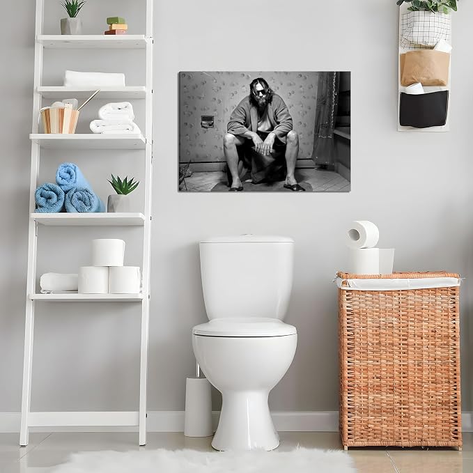 Funny Bathroom Wall Decor for Room Aesthetics - 90s Movie Posters Black and White Wall Art, Toilet Humour Amusing Cool Wall Art Funny Bathroom Signs 12X16 in