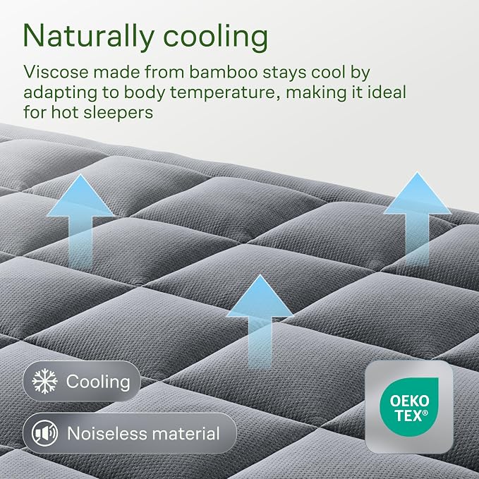 Niagara Sleep Solution Ultra Soft & Cooling Mattress Topper - Queen RV Size | Rayon Derived from Bamboo, Pillow Top Mattress Pad, 20" Deep Pocket, Back Pain Relief, Perfect for Hot Sleepers, Gray