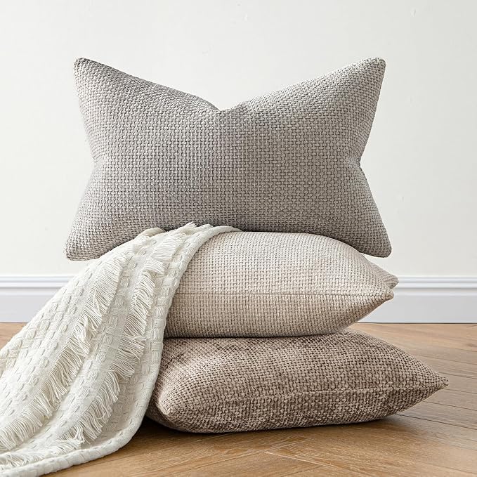 MIULEE Decorative Couch Throw Pillow Covers 20x20 Inch Light Khaki 2 Pack | Modern Boho Accent, Soft Chenille Pillow Covers, Farmhouse Cushion Cases for Home Decor Bed Sofa Living Room