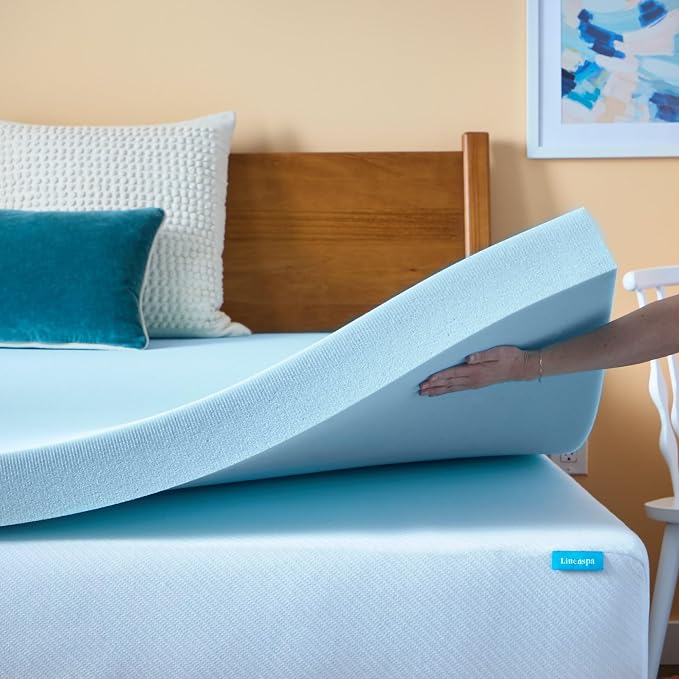 Linenspa Memory Foam Mattress Topper, Twin XL Size - 4 Inch Gel Infused Memory Foam - Plush Feel - Cooling and Pressure Relieving - CertiPUR Certified