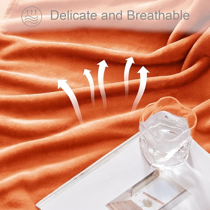 Exclusivo Mezcla Soft Large Fleece Throw Blanket for Couch, Burnt Orange | 50x70 Inches, Double-Sided Brushed Flannel, Lightweight Plush Cozy Blanket for Home Decor, All Season, Machine Washable
