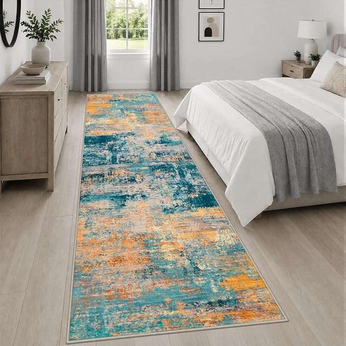 3x14 Washable Runner Rug：Modern Abstract Soft Carpet Rosy Haze | For Hallway, Bedroom, Kitchen, Laundry, Bathroom,Door Mat,Modern Abstract,Machine washable,Non-Slip,Stain Resistant,Indoor