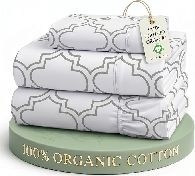 LANE LINEN Twin Sheet Set 100% Organic Cotton Soft 3pc Percale - Trellis | Organic Cotton Percale Twin Sheet Set - For Hot Sleepers, All-Season Comfort, For Dorm & Guest Rooms, Crisp Hotel-Style Feel