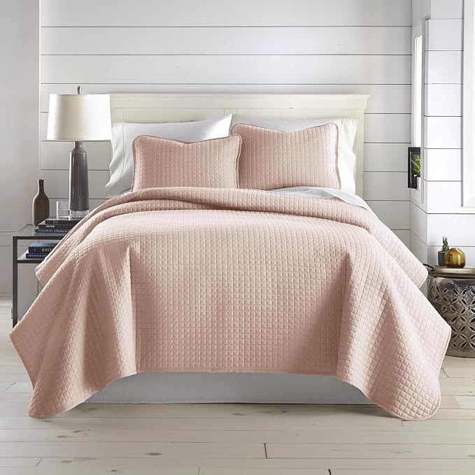 Southshore Fine Living, Inc. Twin Quilt Bedding Set, Stitched Soft Brushed Microfiber Blush Pink Quilt, Twin Coverlet Bedspread, Wrinkle & Pet Hair Resistant Bedding, Easy Care, 1 Pillow Sham, Blush