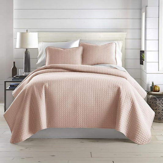 Southshore Fine Living, Inc. Full/Queen Quilt Set, Stitched Full Size with 2 Matching Pillow Shams, Lightweight Quilt Coverlet, Easy Care Machine Washable Queen Size Quilt Bedspread, Blush