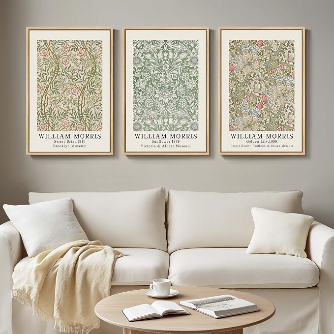 Framed William Morris Canvas Wall Art for Living Room, 3 Piece Large Vintage Sage Green Artwork for Walls Nature Floral Botanical Picture Prints for Bedroom, Hallway, Home Office Wall Decor, 16x24 | Fine art, Vintage, Floral, Nature, Aesthetic, Easy in...