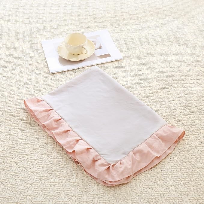 Merryword Pink Pillow Shams Beige and Pink Reversible Queen Pillowcases Cute Pillow Cover Set of 2 Soft Shabby Chic Ruffled Pillowcases 2 Pack (Queen (20''x30''), Beige Pink)