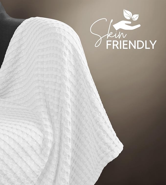 Bulk 6-Pack Hotel Waffle Blankets, King - 90x108 Inch, 100% Cotton, White | Lightweight & Breathable Blanket for Resorts & Guest Accommodations