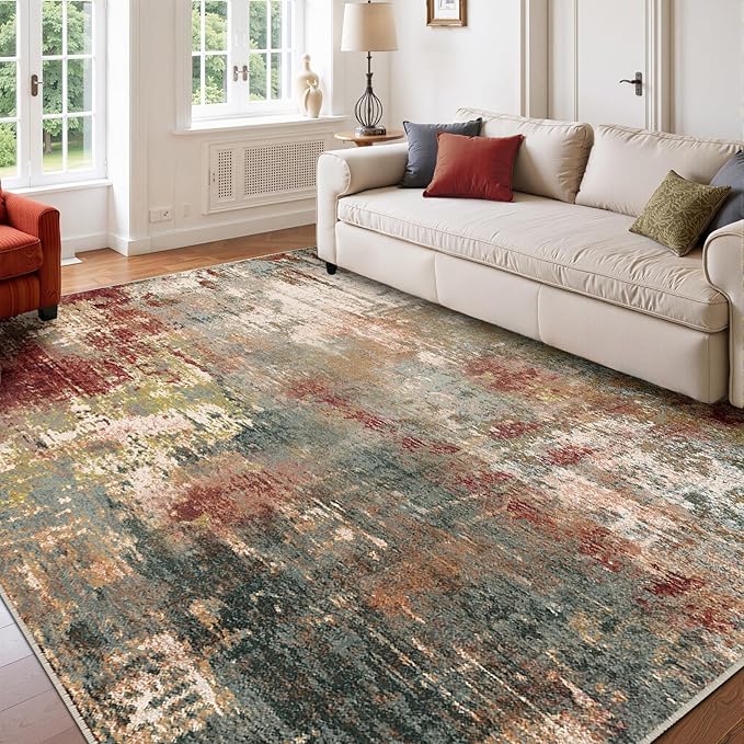 RELEANY Washable 5'x8' Abstract Area Rug for Living Room Rustic Brown | Carpet for Bedroom, Kitchen, Office, Hallway and Entryway, Printed Pattern, Non‑Slip, Soft, Stain‑Resistant, Easy to Clean