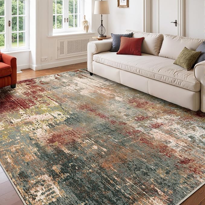 RELEANY Washable 6'x8' Abstract Area Rug for Living Room Rustic Brown | Carpet for Bedroom, Kitchen, Office, Hallway and Entryway, Printed Pattern, Non‑Slip, Soft, Stain‑Resistant, Easy to Clean