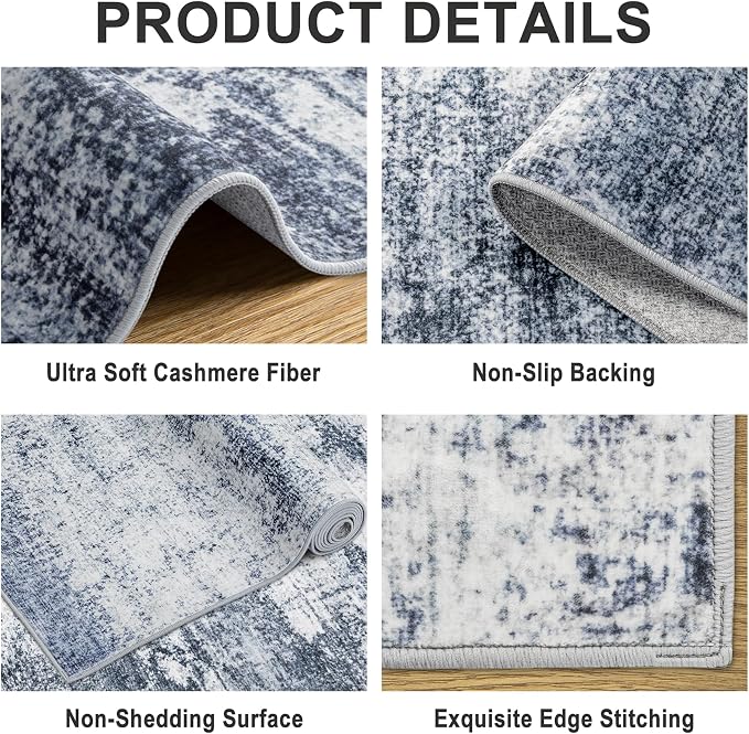 PLHXFR 9x12 Area Rug Living Room: Abstract Washable Carpet Grey Blue | For Bedroom Dining Room Farmhouse Nursery Home,Machine washable,Non Slip,Large Soft Neutral,Stain Resistant, Indoor Floor