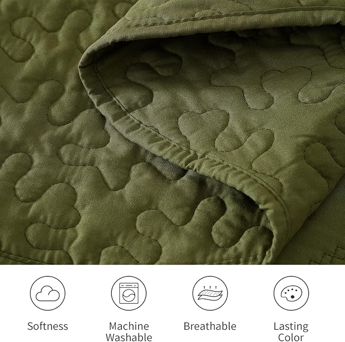Cmfshape Floral Embroidery Quilt Set,3 Pieces Queen Quilt Bedding Set,Classic Diamond Pattern Quilts,Ultra Soft Lightweight Reversible Bedspread Coverlets for All Season(Olive Green,90"x90")