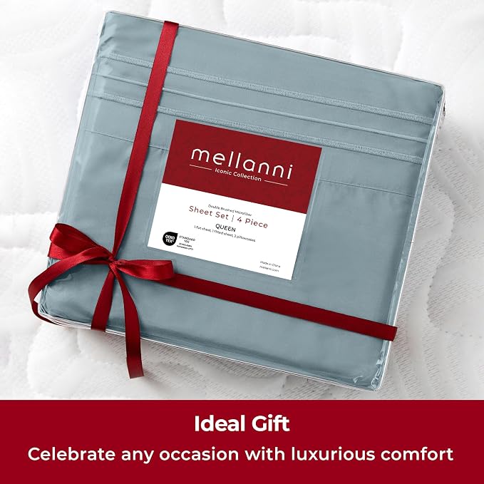Mellanni Iconic 3-Piece, Ultra Soft Sheet Set (Twin, Spa Blue) | 10M+ Sleepers. Lab-tested: Sleeps Cool, Stays Bright, Strong, Smooth. Good Housekeeping Best Bedding, 7 yrs running.